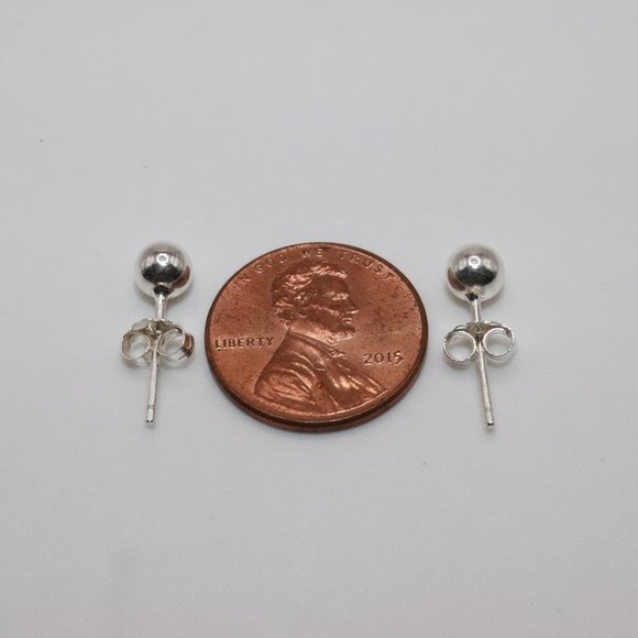 925 Sterling Silver Genuine Round Ball Stud Earrings 5mm / Pair / Men Women Kids - Picture 5 of 7